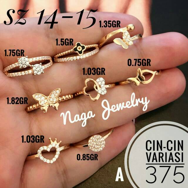 CINCIN VARIASI EMAS SETENGAH TUA SIZE 14-15