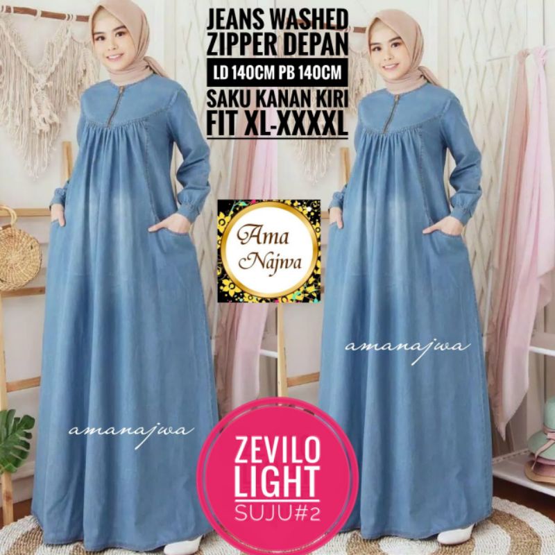 RESTOCK LD 140 | LD 120 Baju Gamis Jeans Washed Premium ZEVILO SUPER JUMBO MAXY #2