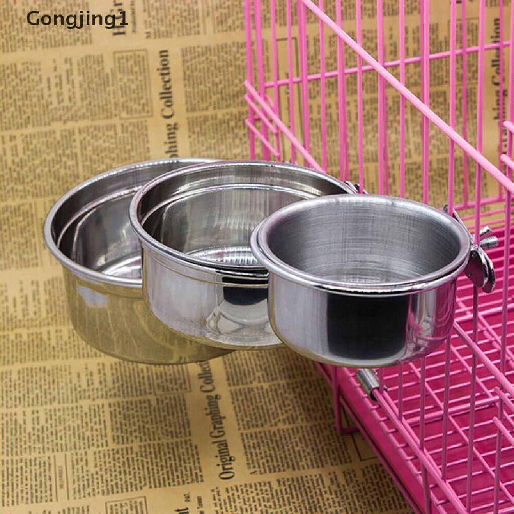 Gongjing1 Mangkok Makan / Minum Gantung Bahan Stainless Steel Untuk Anjing / Kucing / Burung