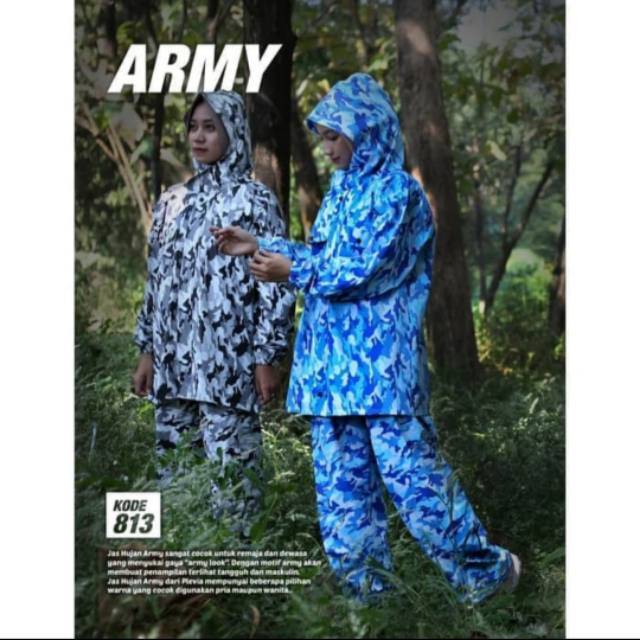 Jas Hujan Jaket Celana ARMY - TENTARA LORENG Plevia Kode 813