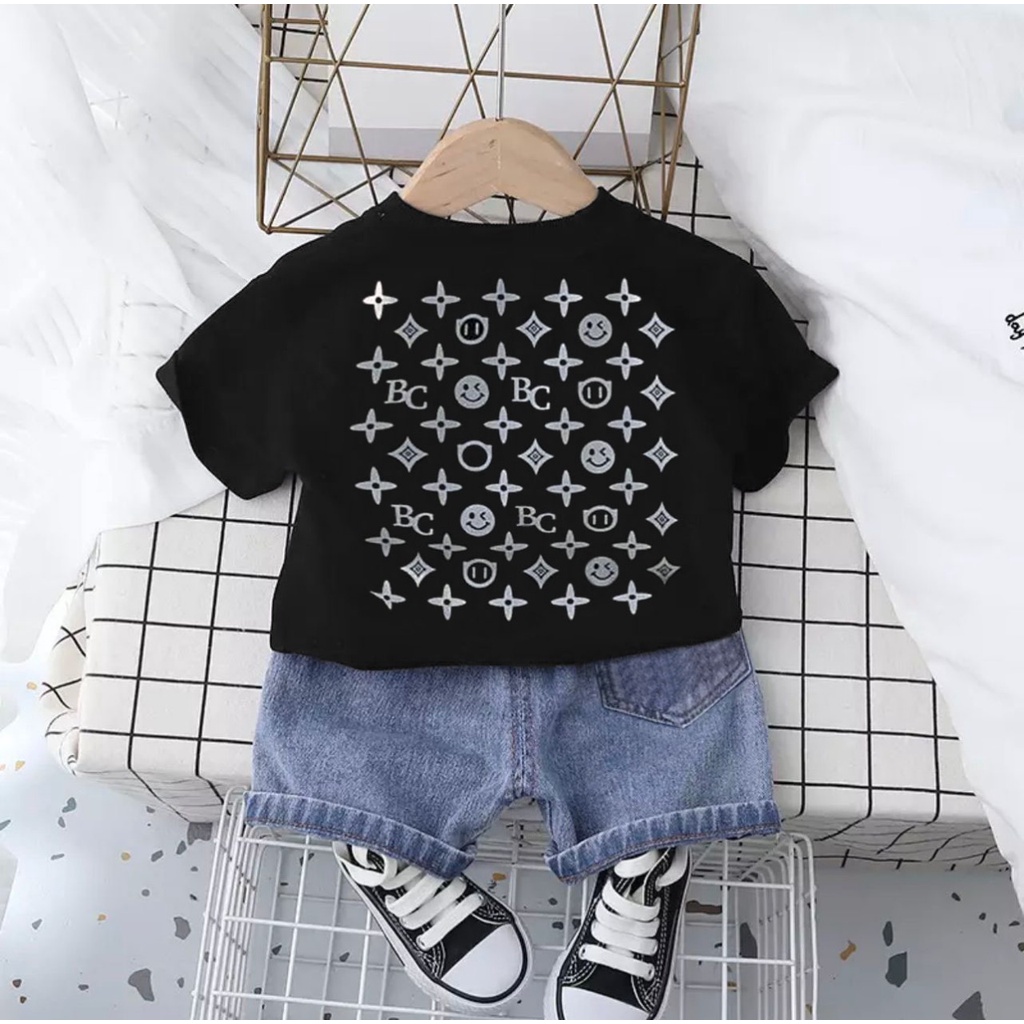 SETELAN ANAK KAOS BAHAN KATUN CELANA PENDEK DENIM UMUR 1-5 TAHUN SETELAN BC BAJU ATASAN ANAK LAKI LAKI PERMPUAN TERBARU OUTFIT ANAK MASA KINI BAJU KASUAL ANAK TERMURAH