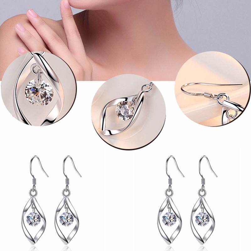 Anting Kait Gantung Desain Hati Hias Zircon + Rumbai Untuk Wanita