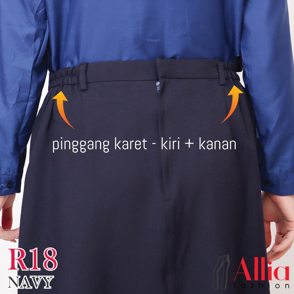 ALLIA R18 - NAVY - M - 7L - Rok A Line Wanita - Rok kerja wanita - Rok Payung