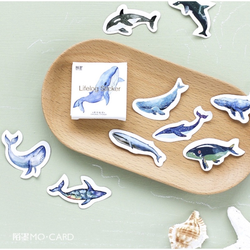 (45 PCS) STICKER AESTHETIC CUTE BOX STIKER LUCU MURAH BINATANG ORANG BUNGA SCRAPBOOK STIKER HP-Whale