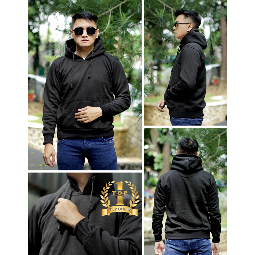 Topone88 Jaket Hoodie Jumper Sweater Polos Pria Wanita Unisex (Part 1)-Hitam