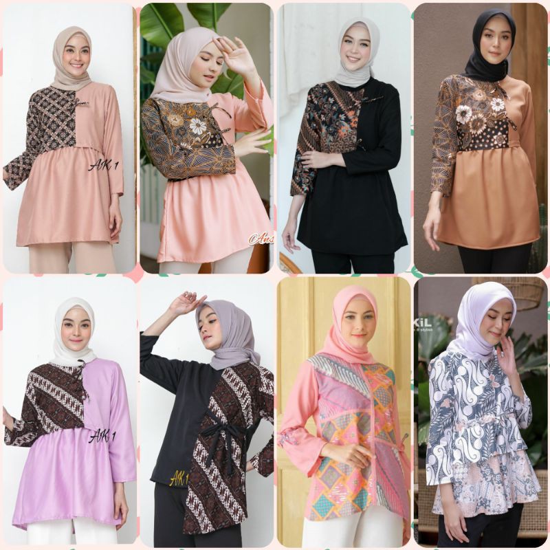 Blouse Wanita Batik Modern FASHION WANITA Kekinian Batik Kombinasi mooscrep