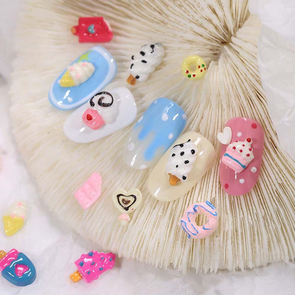 AUGUSTINA Agustinina Perhiasan Nail Art Girly Heart Jepang Es Krim Kue Donat Coklat DIY Ornamen