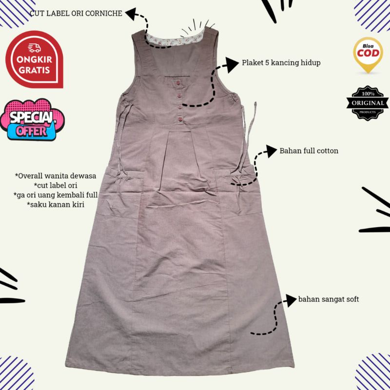 OVERALL/DRESS JUMPSUIT DEWASA CORNICHE CUT LABEL ORI MURAH