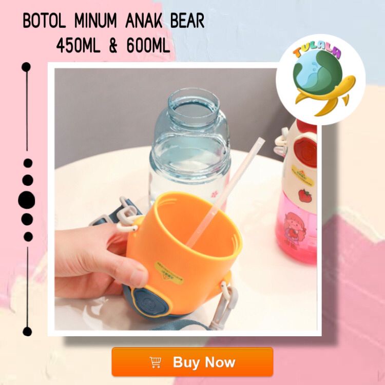 [TULALA SHOP]Botol Import Yang Lucu / BOTOL JERAMI ANAK/Botol Model Bear 450 ML / 600 ML / Botol Minum Anak/Karakter rabbit Bear Tutup Clip/