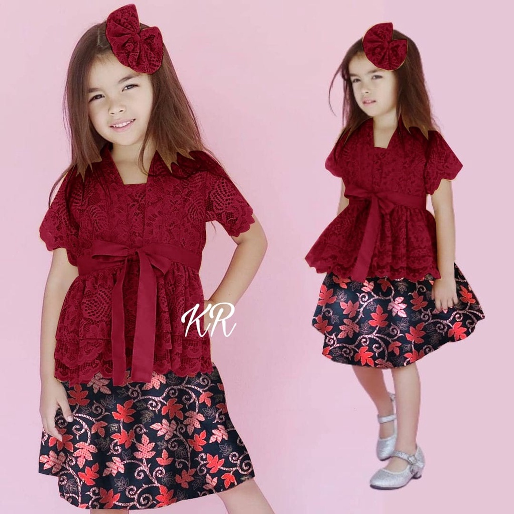 DRES BROKAT PAKAIAN DRESS ANAK PEREMPUAN SETELAN SET KEBAYA SERUNI KID BRUKAT BATIK KR TERBARU 2022 