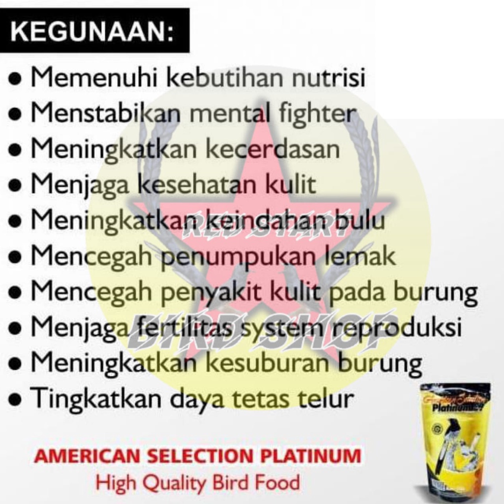 AMS PLATINUM 57 AMERICAN SELECTION 250 GRAM PAKAN BURUNG MEMPERPANJANG BULU EKOR MURAI