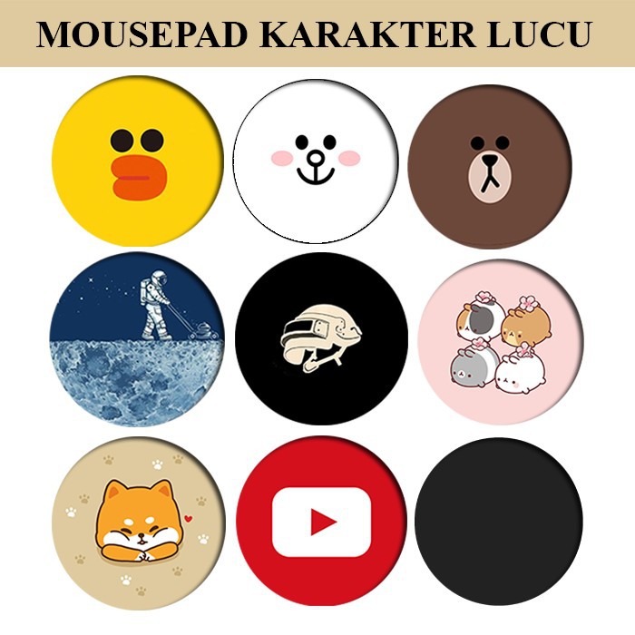 Mousepad Bulat Motif Kartun Lucu ukuran 22cm Anti Slip unyu unyu