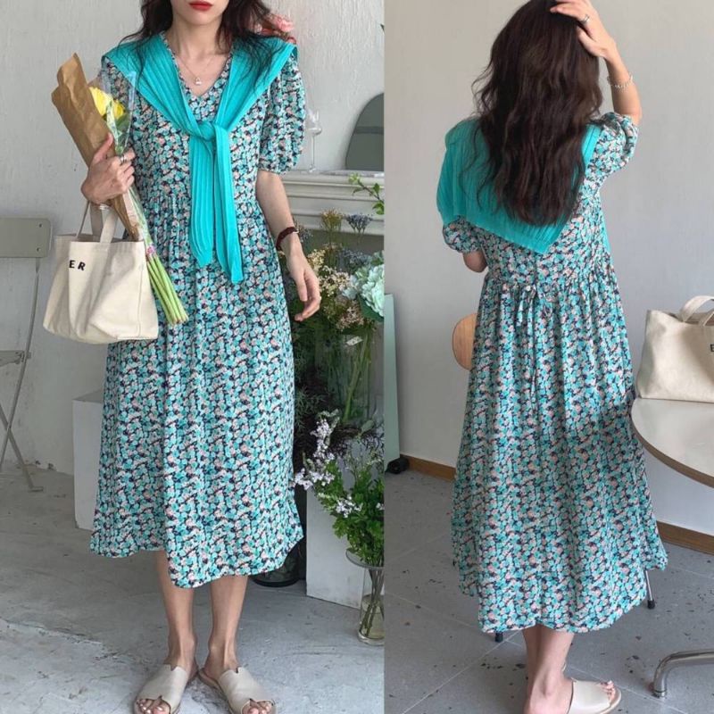Clara Dress With Shawl | Dress bunga Dress Import Korean style