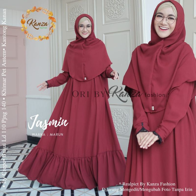 Gamis Syari Jumbo Polos JASMIN ori by Kanza Bahan Ity Crepe
