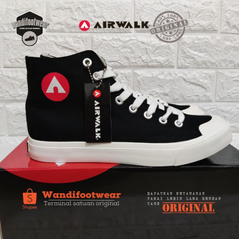 Sale sepatu sekolah dan kuliah Airwalk New Basic Canvas Hi Unisex - Black/White ☑Original