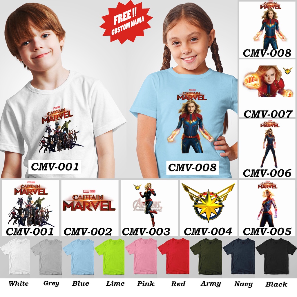 [FREE NAMA!!] Kaos Anak &amp; Family Captain Marvel 100% COTTON PREMIUM