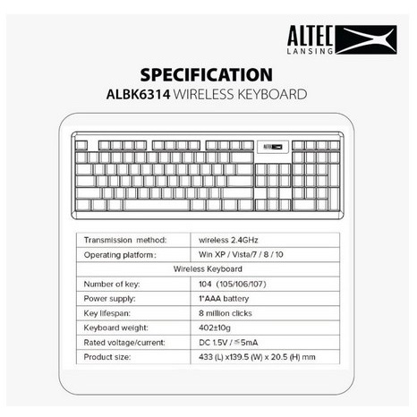 ITSTORE Keyboard Wireless Altec Lansing ALBK6314 Murah Gransi Resmi 1 Tahun