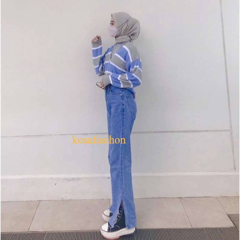 Kulot Jeans Hight Waist Premium / Kulot Jeans Belah Samping / Kulot Jeans HW Wanita