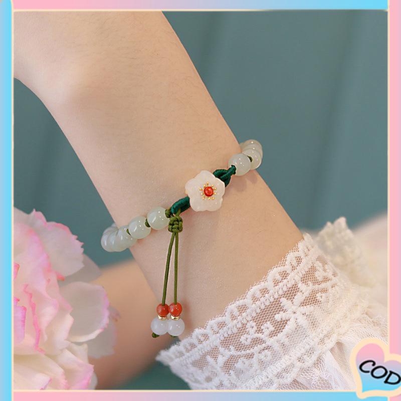 COD❤️Jade Bead Gelang Kecil Peach Blossom Woven Perempuan Desain Niche Mahasiswa Pacar Hadiah-A.one