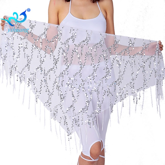 SELENDANG RUMBAI TULLE SILK PAYET BELLY DANCE TARI PERUT INDIA KOSTUM PESTA PENTAS