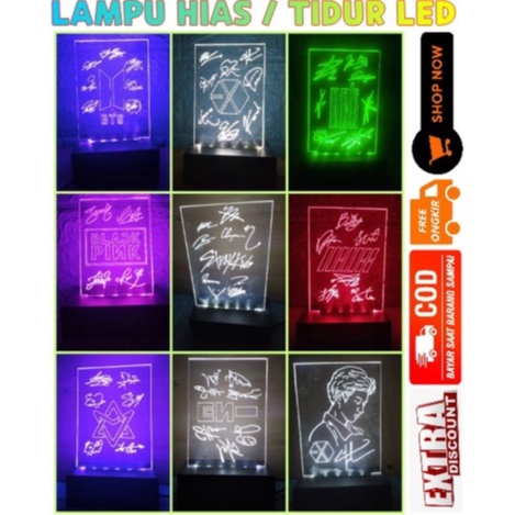 LAMPU TIDUR EXO BTS NCT STRAYKIDS BLACKPINK IKON ASTRO ENHYPEN CHANYEOL KPOP /LAMPU HIAS LED 3D / LAMPU AKRILIK