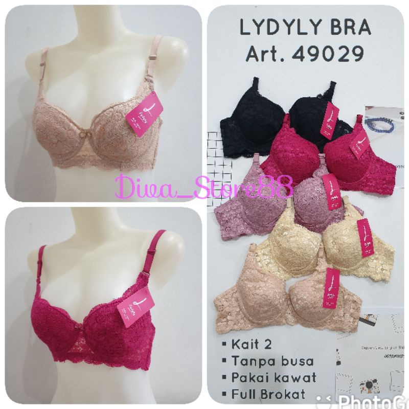 Bh Lydyly 49029 Full Brokat | Bra Lydyly Tanpa Busa Pakai Kawat Kait 2 | Bh Tanpa Busa
