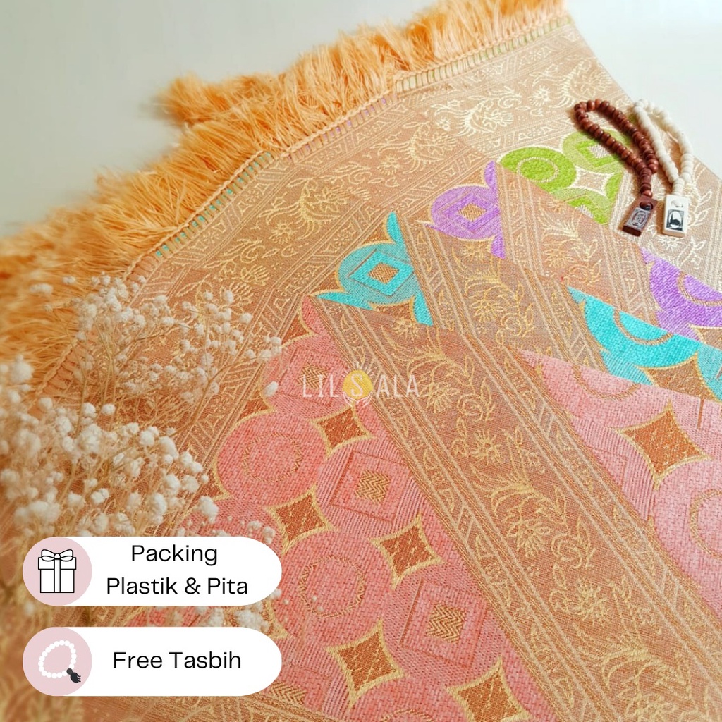 [AR1][ Sajadah pastel emas free tasbih kayu gratis bingkisan souvenir tahlilan kado 40 harian UMROH