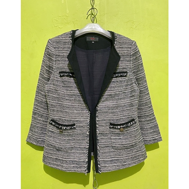 BLAZER OUTER WANITA TWEED NAVY KOMBINASI