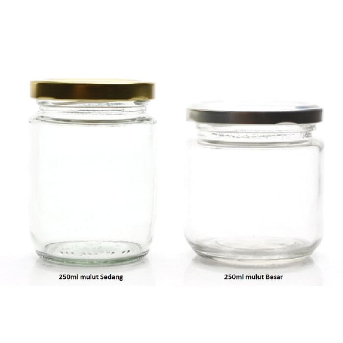 SALE TERLARIS  Botol Toples Jar Kaca 250ml, Tutup Seng warna PERAK : mulut Besar UNIK