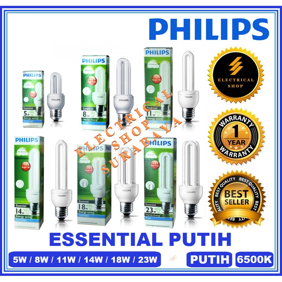 PHILIPS LAMPU ESSENTIAL 5W 8W 11W 14W 18W 23W PUTIH (GROSIR &amp; GARANSI) JARI 5 8 11 14 18 23 W PROMO