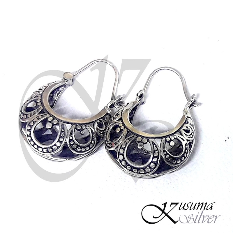 Anting Earrings Silver Perak Bali keranjang kriul Bulat Jawan Kawat Dot Bulir Unik Asli 925
