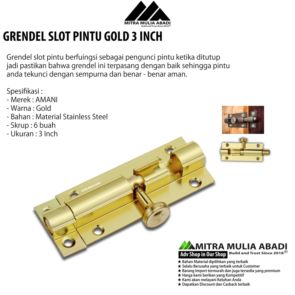 Grendel Aluminium Slot Pintu Jendela 3 Inch