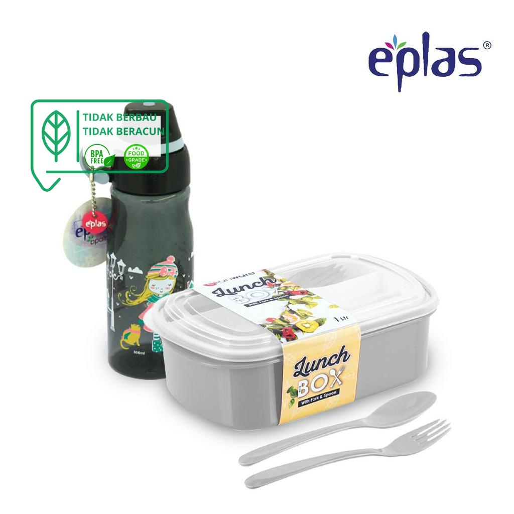 Botol Minum + Tempat Makan EPLAS Offer Pack 2 In 1 Kids Bottle & Lunch Box Bento Set, 1000ML+ 500ML, Botol Air EGA-500 E-1235
