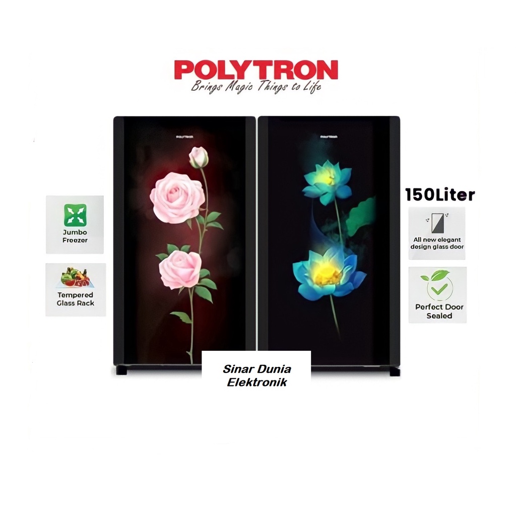 Polytron Kulkas 1 Pintu 150L Belleza Tempered Glass PRA 15OLX 15ORX