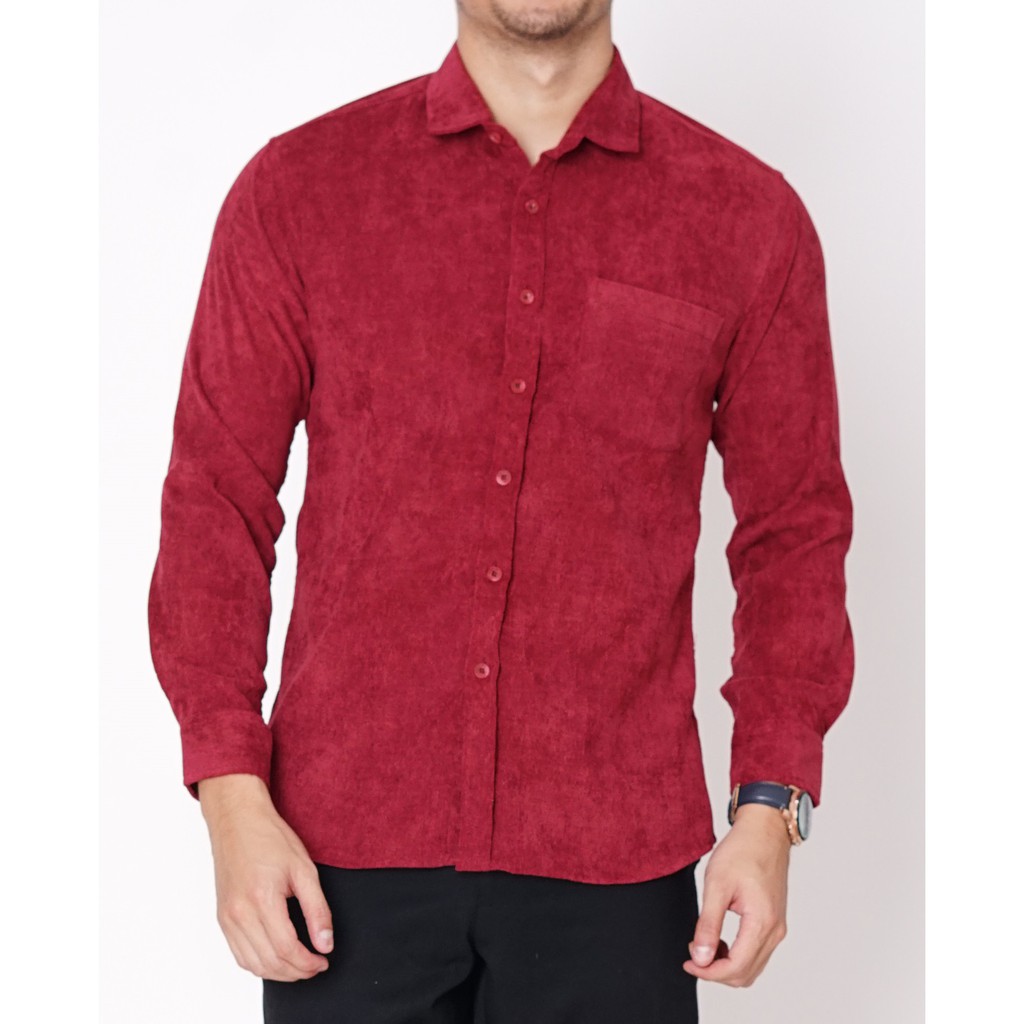 

Dancus - Kemeja Polos Premium Tangan Panjang Pria Warna Merah M-XXL Bahan Corduroy Import