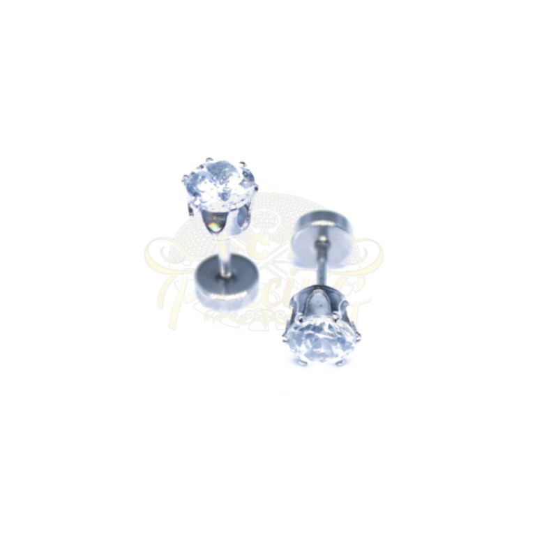 Anting Permata Silver / Anting permata Pria UK  6mm / Anting Titanium / Anting Tusuk Pria