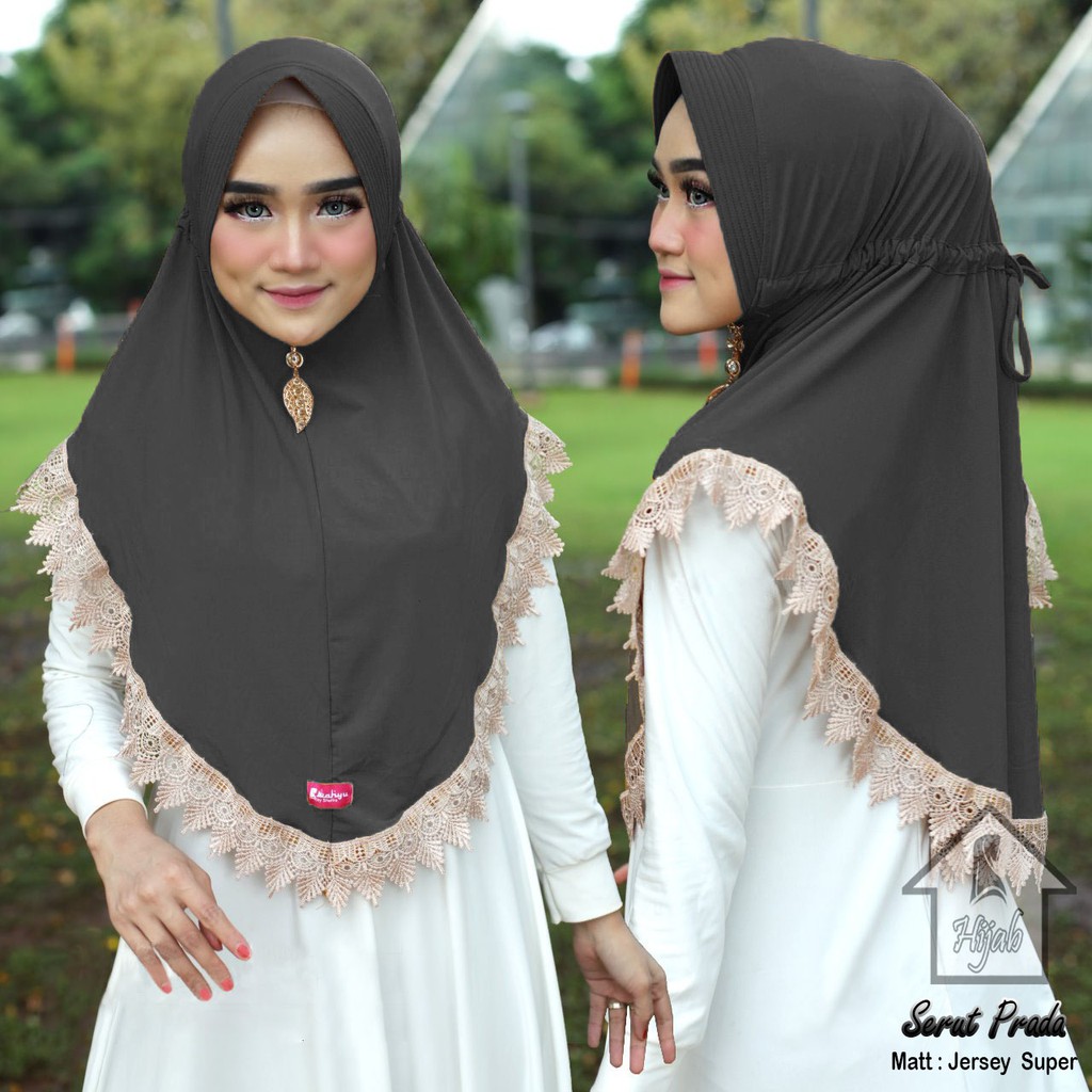 GROSIR Jilbab Instan Serut Prada Hijab Bergo Renda Import Terbaru dan Termurah RUMAH HIJA'B-Abu Tua