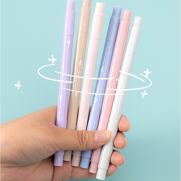 6pcs / Set Spidol Highlighter Kepala Ganda Warna Morandi Untuk Stationery Sekolah / Kantor