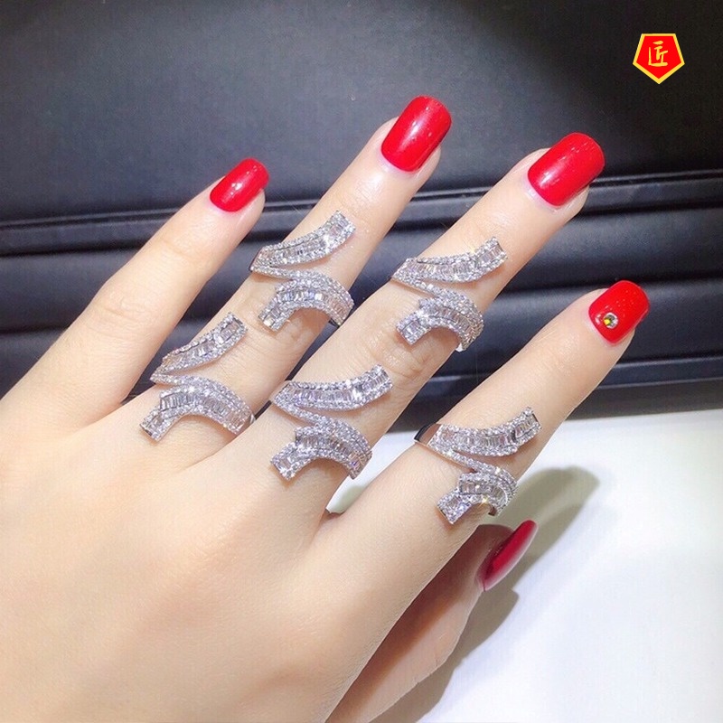 [Ready Stock]Fashionable Elegant Platinum Full Diamond Ring