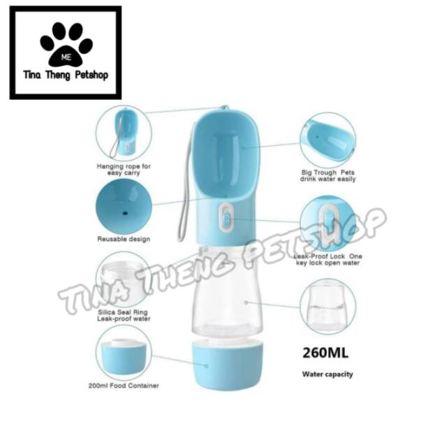 Botol Minum Makan Anjing Kucing 2 in 1 Lock System