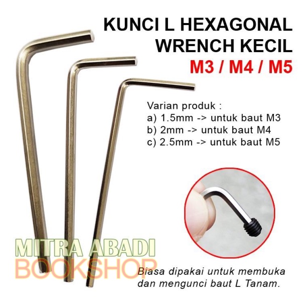 KUNCI L HEXAGONAL KECIL / HEX KEY Wrench untuk Baut L Tanam M3 / M4 / M5