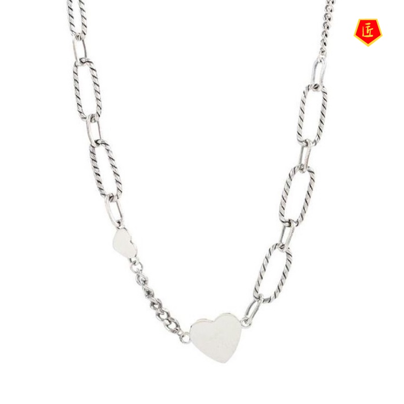 [Ready Stock]Retro Love S925 Silver Necklace Female Ins Special-Interest Design Simple
