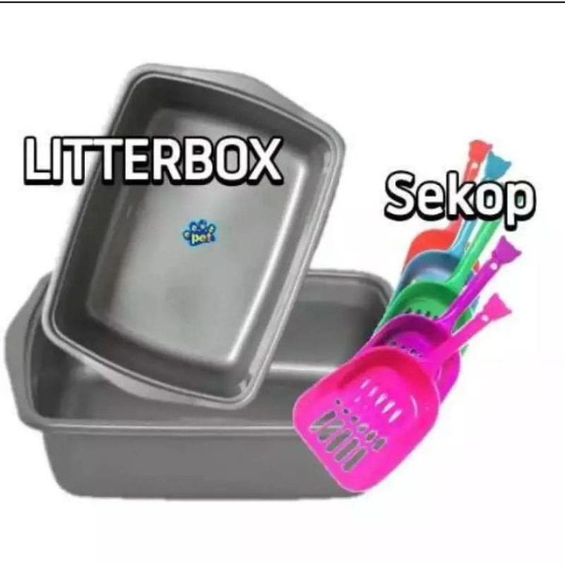 Sekop kucing gratis bak pasir ukuran M abu Bak anabul