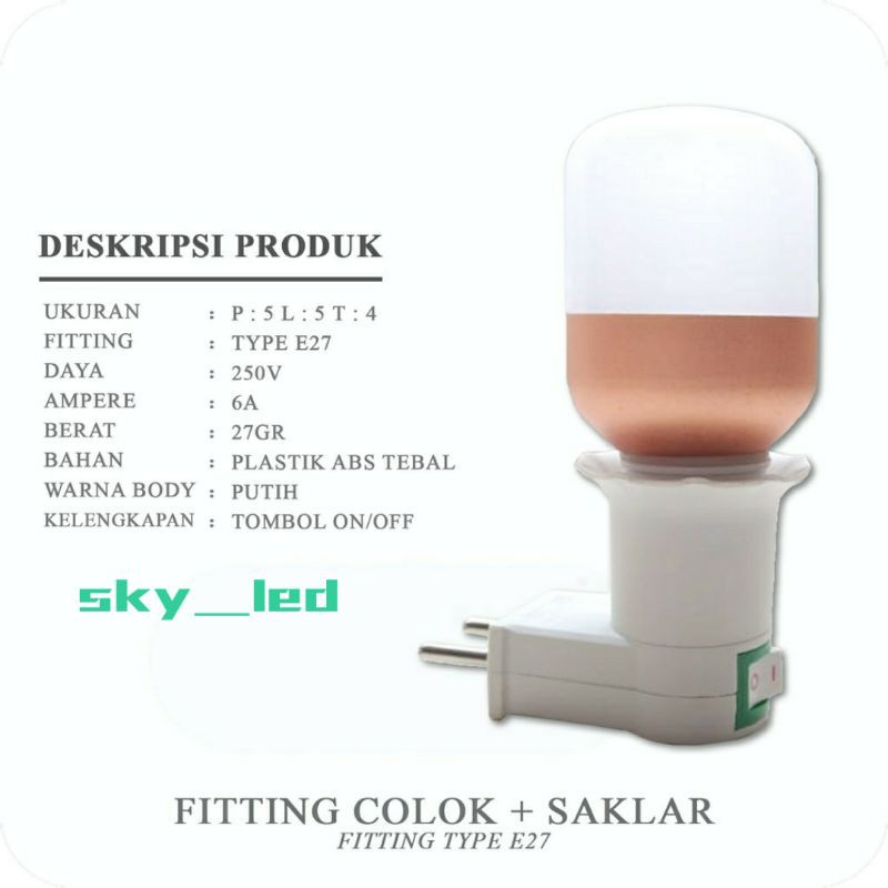 Fitting colok + saklar / fitting colok+swich /  putih/fitting E27/Fitting saklar