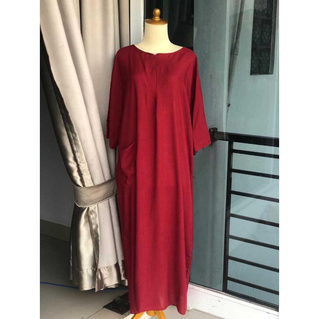 Daster Rayon Habel / DASTER POLKA Longdress, Lengan raglan 3/4-marun