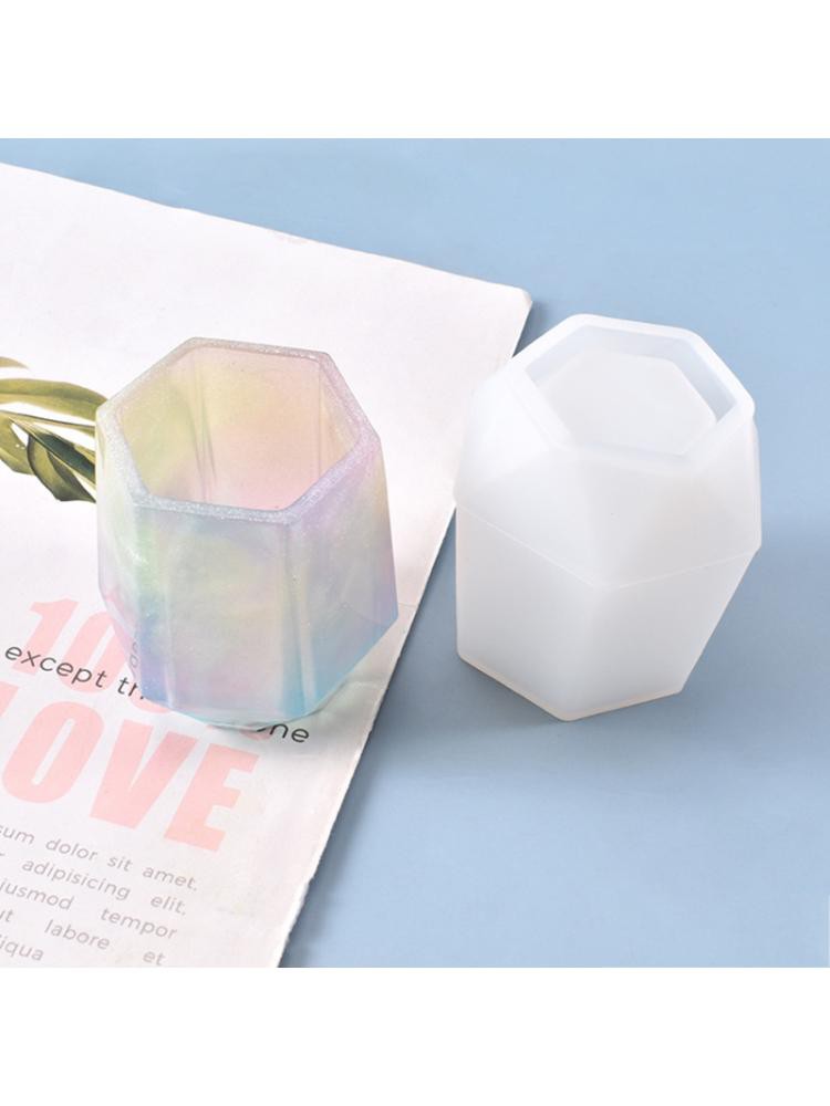 DIY Crystal Epoxy Resin Mold Hexagon Pen Holder Silicone Mould DIY Container Tool