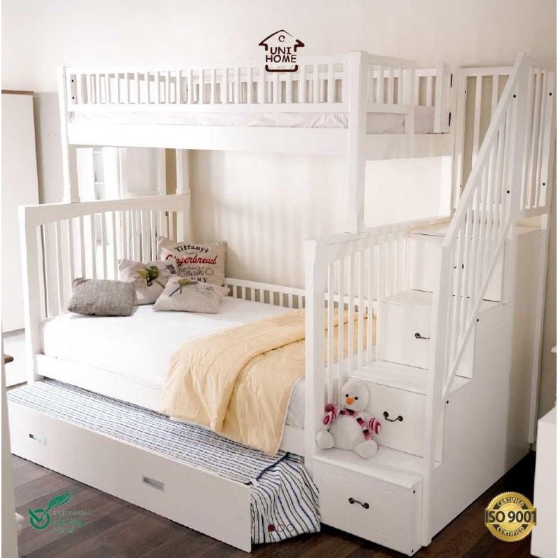 Tempat tidur / Dipan / Ranjang anak kayu jati Belanda minimalis tingkat / Susun dangan laci