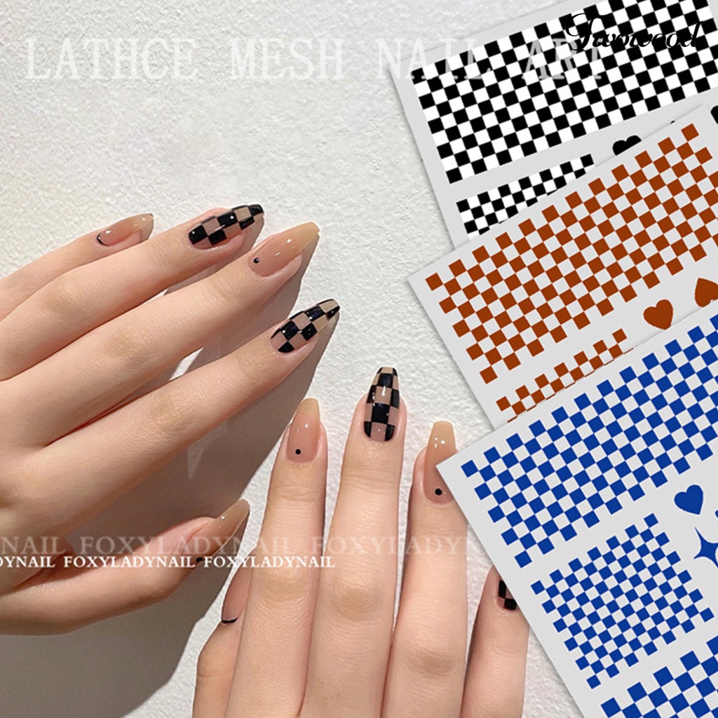 Twowood Stiker Kuku Motif Kotak-Kotak Untuk Nail Art