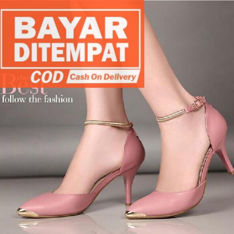 Sandal Heals Wanita Hak Tahu 5 Cm. Karet / Jelly QM512  High/Sepatu SendalSdh20 - Pink, 39