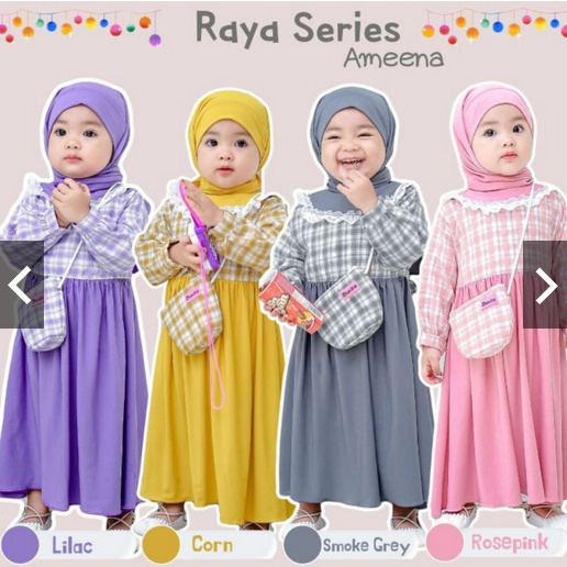 Raya Series Gamis Ameena by Zhavira anak bayi lebaran set pashmina FREE TAS CANTIK